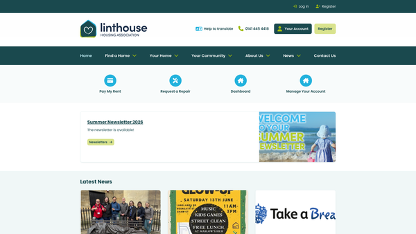 Screenshot of the Linthouse Housing Association Limited website