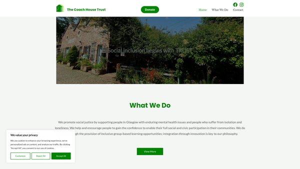Screenshot of the Coach House Trust website