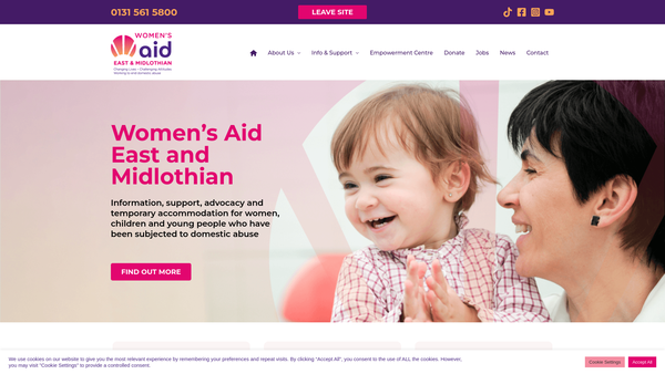 Screenshot of the Women's Aid East and Midlothian Limited website