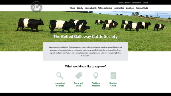 Screenshot of the The Belted Galloway Cattle Society of the United Kingdom and Eire website