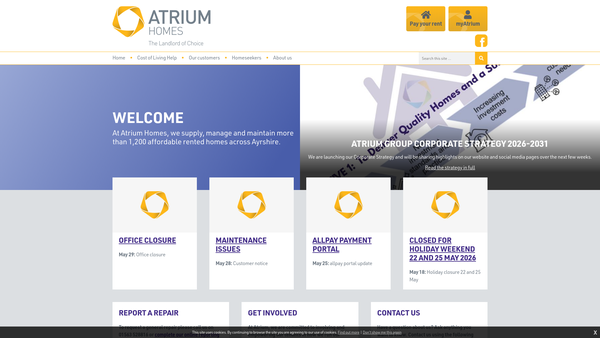 Screenshot of the Atrium Homes website