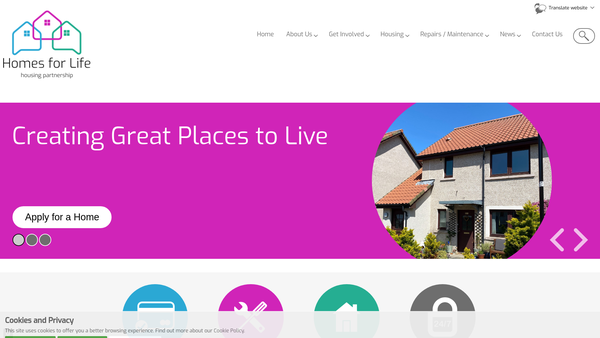 Screenshot of the Homes For Life Housing Partnership website