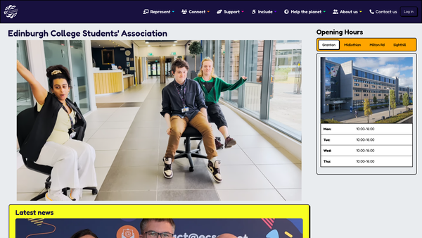 Screenshot of the Edinburgh College Students' Association website