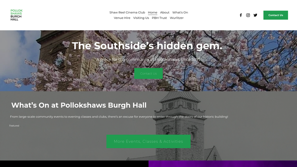 Screenshot of the Pollokshaws Burgh Hall Trust website