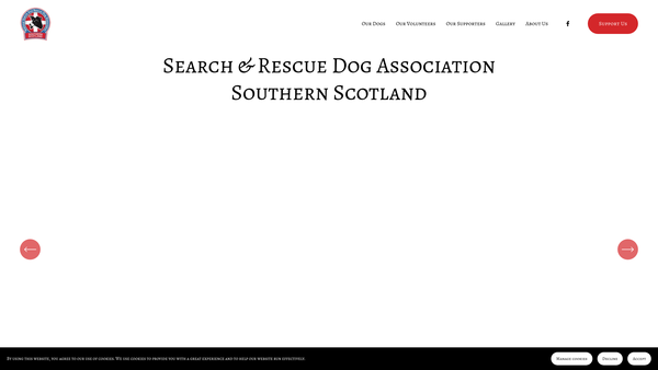 Screenshot of the Search And Rescue Dog Association (Southern Scotland) website