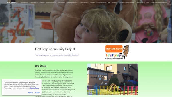 Screenshot of the First Step Community Project website