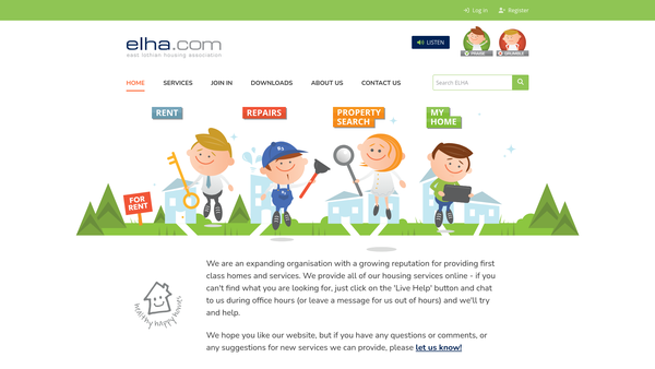 Screenshot of the East Lothian Housing Association Ltd website