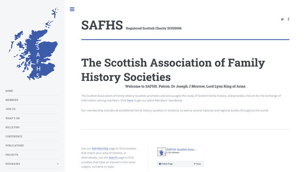 Screenshot of the Scottish Association Of Family History Societies website