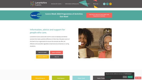 Screenshot of the Lanarkshire Carers Centre Ltd website