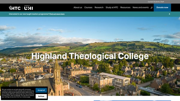 Screenshot of the Highland Theological College website