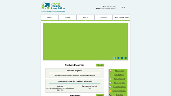 Screenshot of the Orkney Care And Repair Trust website