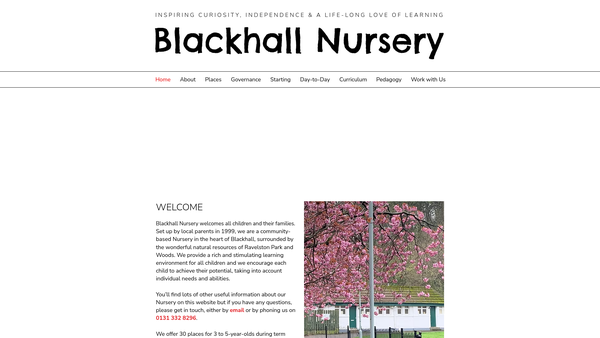 Screenshot of the Blackhall Nursery website