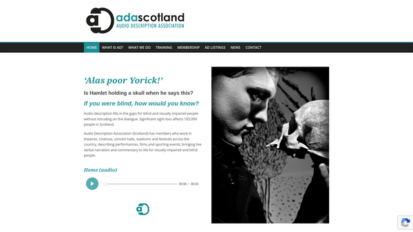 Screenshot of the Audio Description Association (Scotland) website