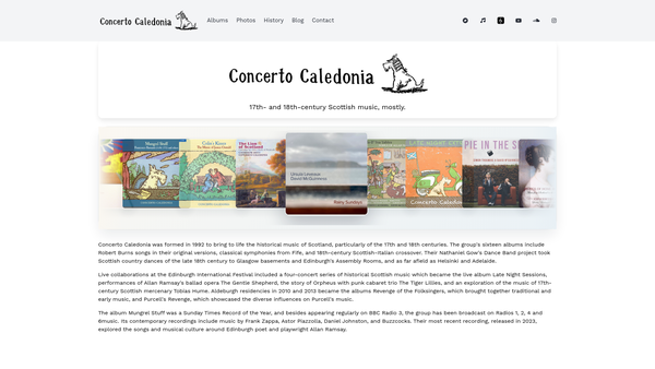 Screenshot of the Concerto Caledonia website