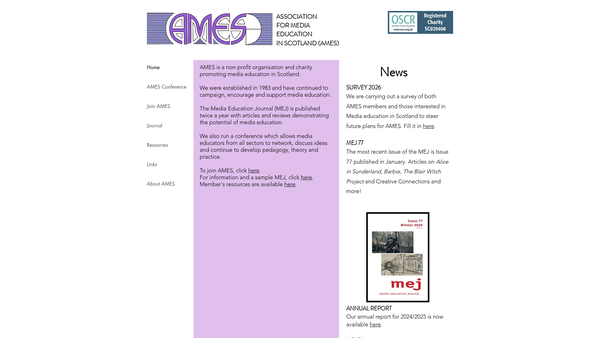 Screenshot of the Association For Media Education In Scotland website