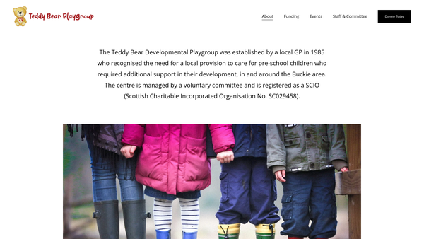 Screenshot of the Teddy Bear Development Playgroup website