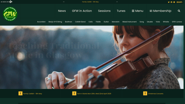 Screenshot of the Glasgow Folk-Music Workshop Ltd website