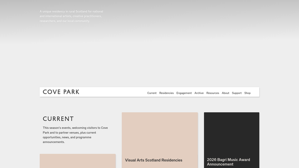 Screenshot of the Cove Park website
