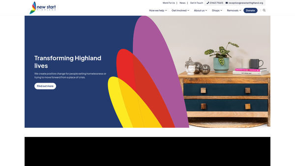 Screenshot of the New Start Highland website