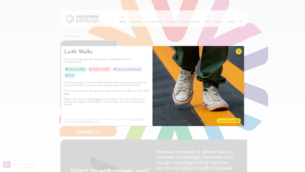 Screenshot of the Volunteer Centre Edinburgh website
