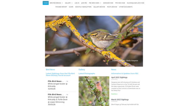Screenshot of the Fife Bird Club website