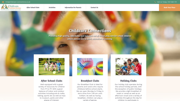 Screenshot of the Childcare Connections Limited website
