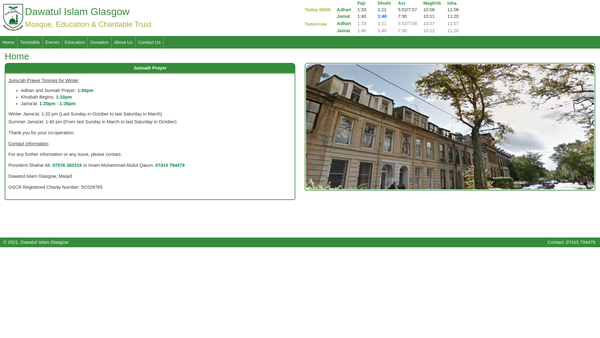 Screenshot of the Dawatul Islam, Glasgow Limited website