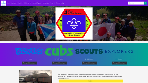 Screenshot of the 83rd Fife (Cairneyhill) Scout Group website