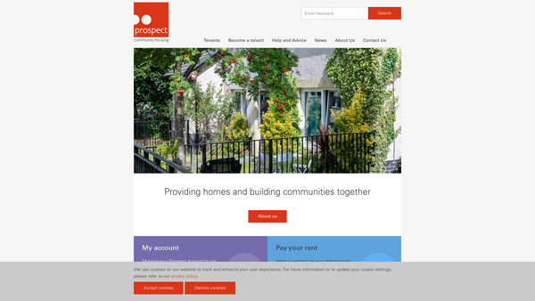Screenshot of the Prospect Community Housing Limited website