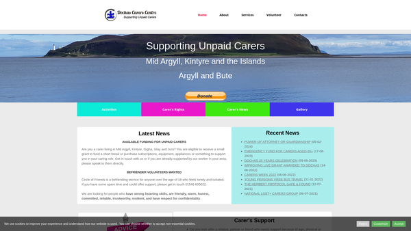Screenshot of the Dochas Carers Centre website