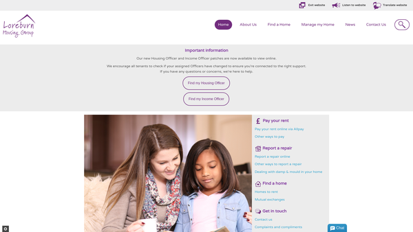 Screenshot of the Loreburn Housing Association Limited website