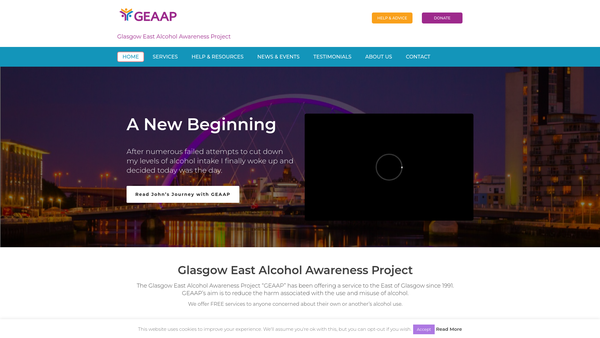 Screenshot of the Glasgow East Alcohol Awareness Project Limited website
