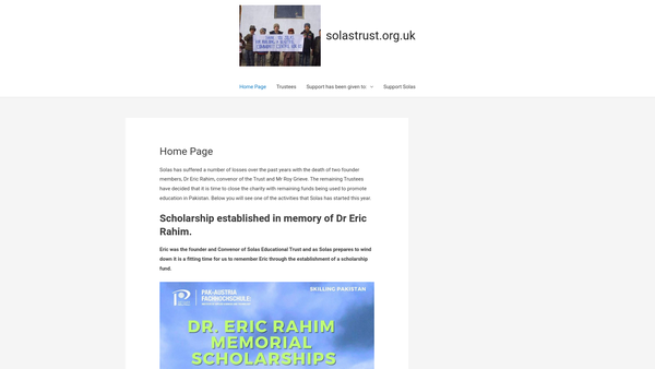 Screenshot of the Solas Educational Trust (SCIO) website