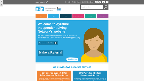 Screenshot of the Ayrshire Independent Living Network website
