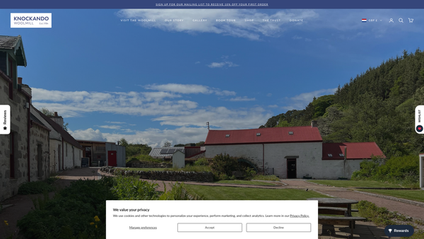 Screenshot of the Knockando Woolmill Trust website