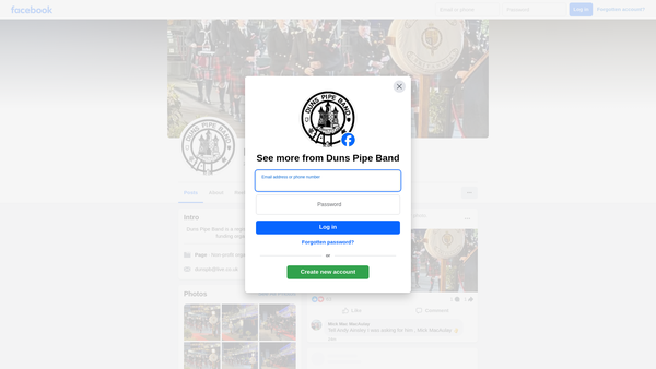 Screenshot of the Duns Pipe Band website