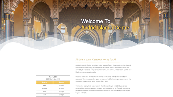 Screenshot of the Airdrie And Coatbridge Islamic Centre Trust website