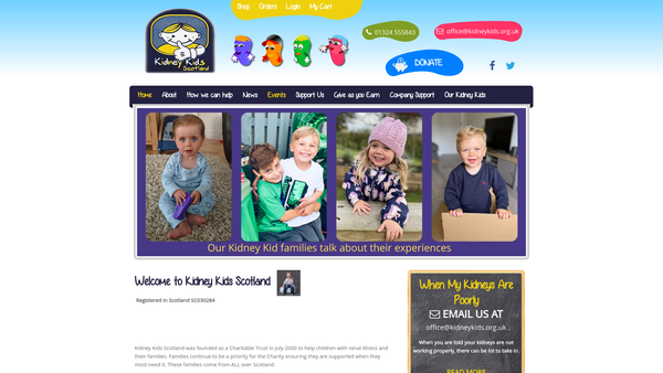 Screenshot of the Kidney Kids Scotland Charitable Trust website