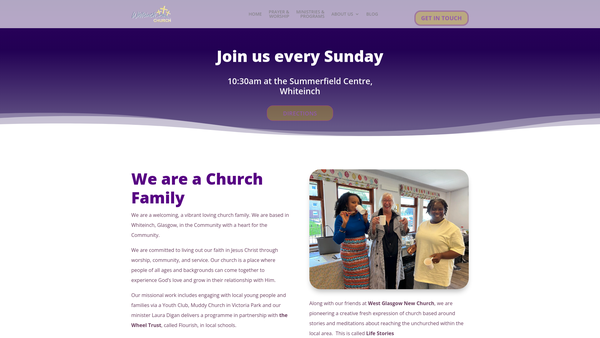 Screenshot of the Whiteinch Church of Scotland, Glasgow website