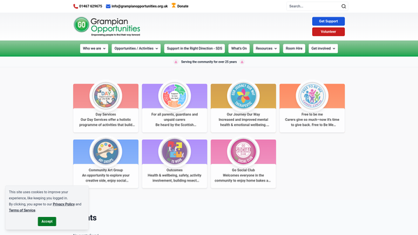Screenshot of the Grampian Opportunities (SCIO) website