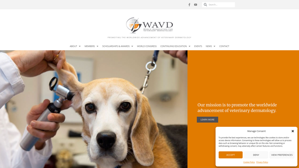 Screenshot of the The World Association for Veterinary Dermatology website