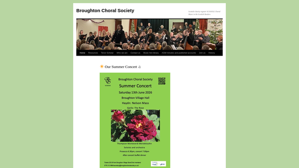 Screenshot of the Broughton Choral Society website