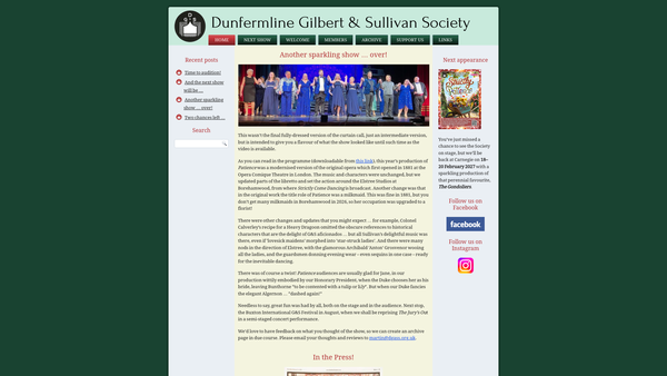 Screenshot of the Dunfermline Gilbert & Sullivan Society website