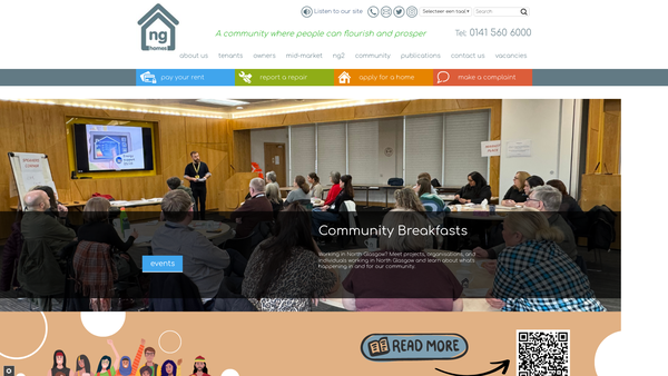 Screenshot of the North Glasgow Housing Association website