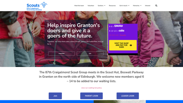 Screenshot of the 87th Craigalmond (Granton Seaway) Scout Group website