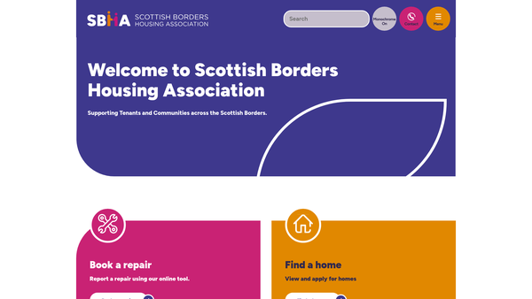 Screenshot of the Scottish Borders Housing Association Limited website