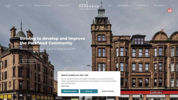 Screenshot of the Parkhead Housing Association Ltd website