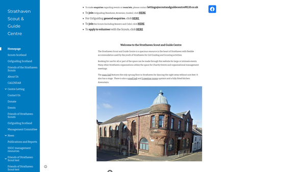 Screenshot of the Strathaven Scout/Guide Centre Management Committee website