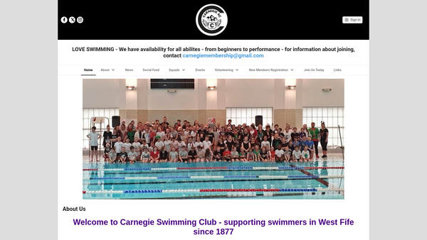 Screenshot of the Carnegie Swimming Club website