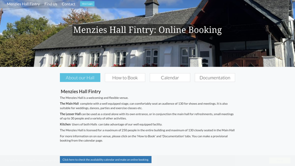 Screenshot of the Menzies Hall Management Committee website